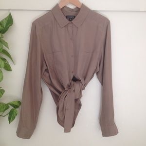 Trouve taupe silk shirt blouse - size L